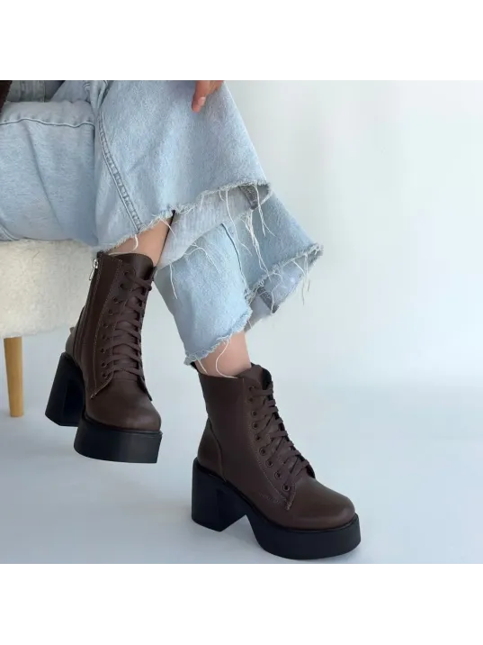 Tsan Kahverengi Cilt Bağcıklı Topuklu Bot Tsan Kahverengi Cilt Bağcıklı Topuklu Bot