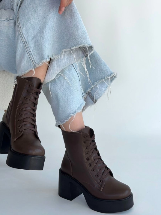 Tsan Kahverengi Cilt Bağcıklı Topuklu Bot