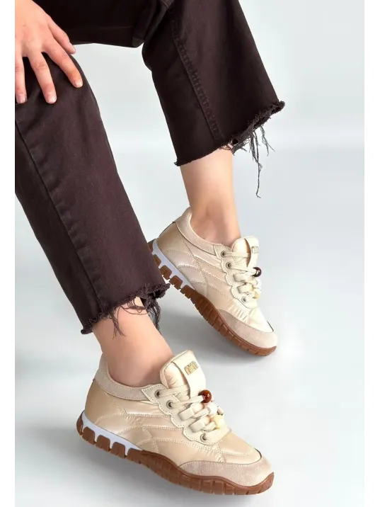 Tues Bej Nubuk Bağcıklı Spor Ayakkabı