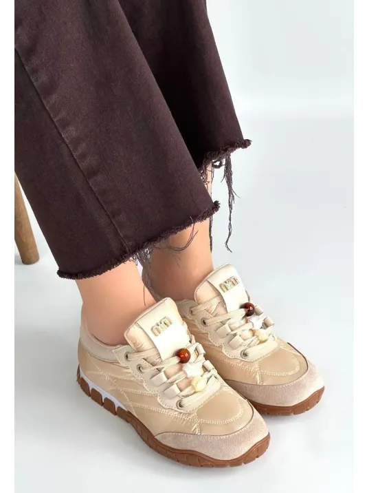 Tues Bej Nubuk Bağcıklı Spor Ayakkabı