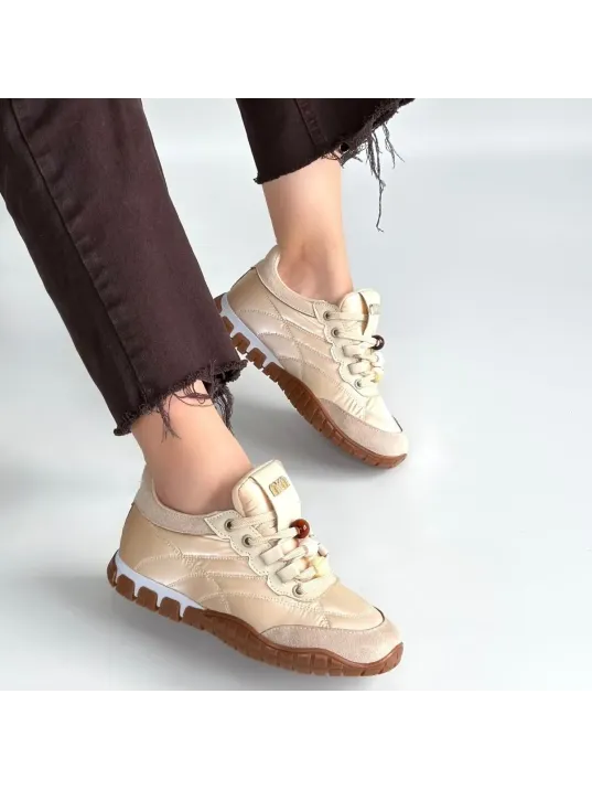 Tues Bej Nubuk Bağcıklı Spor Ayakkabı