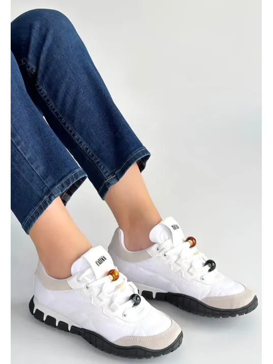 Tues Beyaz Nubuk Bağcıklı Spor Ayakkabı