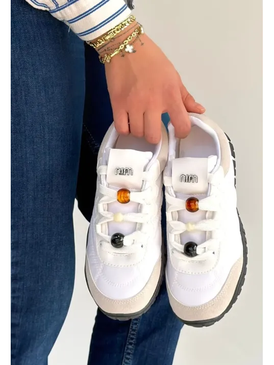 Tues Beyaz Nubuk Bağcıklı Spor Ayakkabı