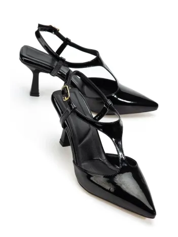 Tula Siyah Rugan Topuklu Ayakkabı