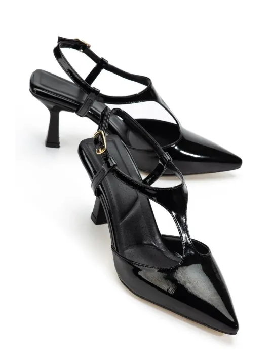 Tula Siyah Rugan Topuklu Ayakkabı