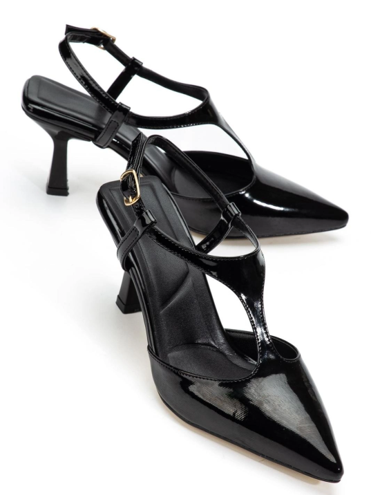 Tula Siyah Rugan Topuklu Ayakkabı