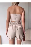 Tüllü Deri Crop Bej W24615