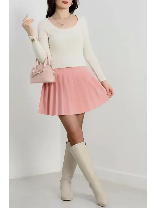 U Yaka Kaşkorse Bluz Beyaz A132