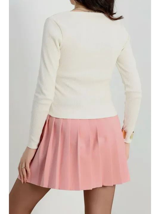 U Yaka Kaşkorse Bluz Beyaz A132