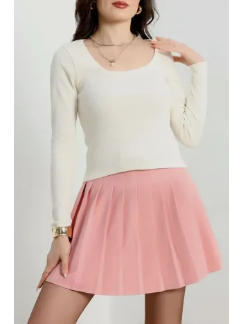 U Yaka Kaşkorse Bluz Beyaz A132