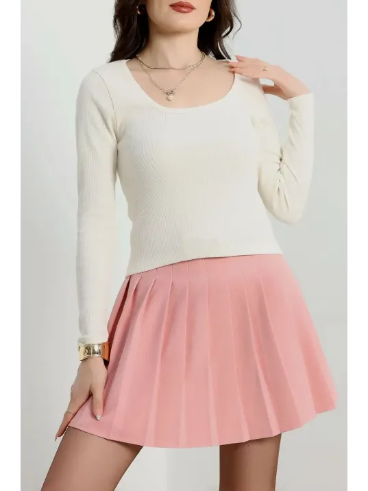 U Yaka Kaşkorse Bluz Beyaz A132