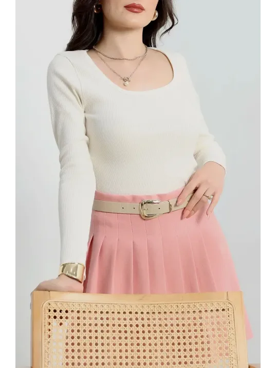 U Yaka Kaşkorse Bluz Beyaz A132