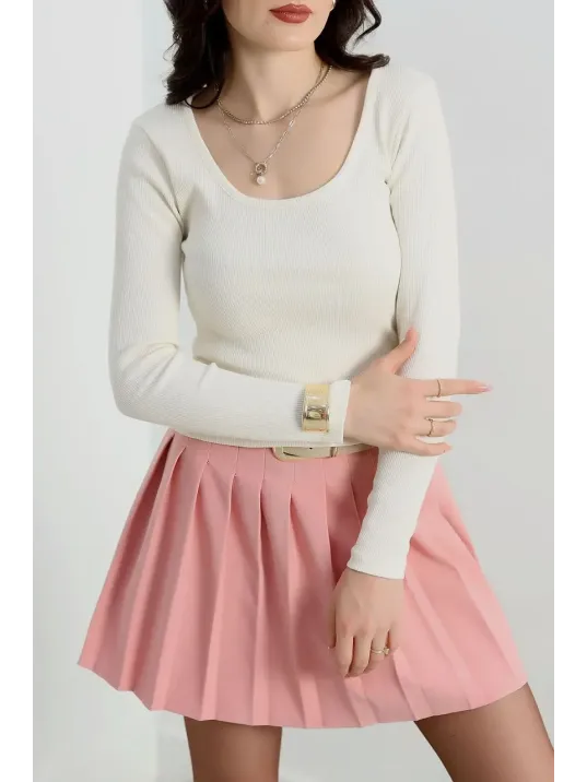 U Yaka Kaşkorse Bluz Beyaz A132