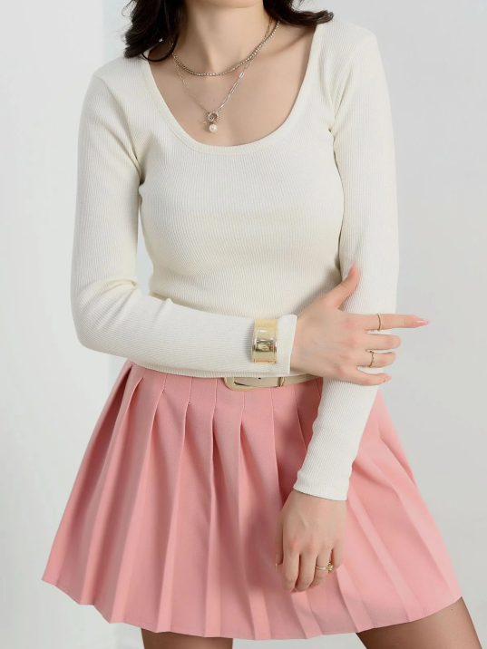 U yaka kaşkorse bluz beyaz A132 U yaka kaşkorse bluz beyaz A132