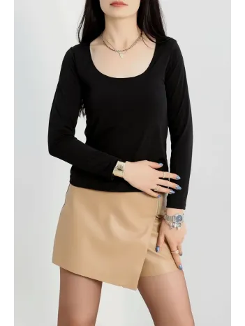 U Yaka Kaşkorse Bluz Siyah A132