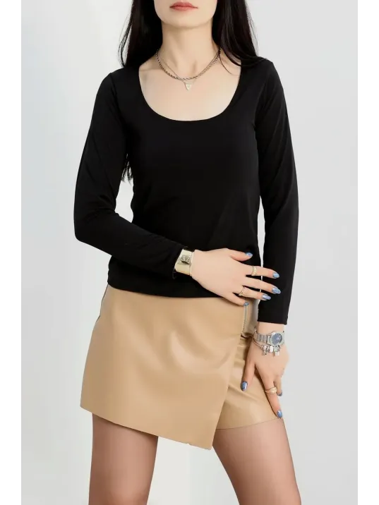 U Yaka Kaşkorse Bluz Siyah A132