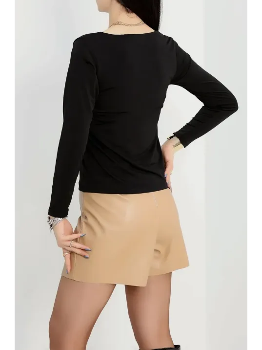 U Yaka Kaşkorse Bluz Siyah A132