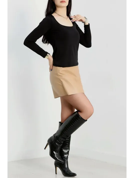 U Yaka Kaşkorse Bluz Siyah A132