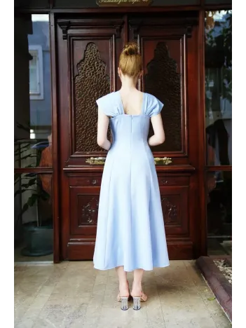 U Yaka Prenses Elbise Mavi S255101