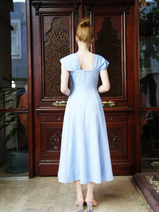 U yaka prenses elbise mavi s255101