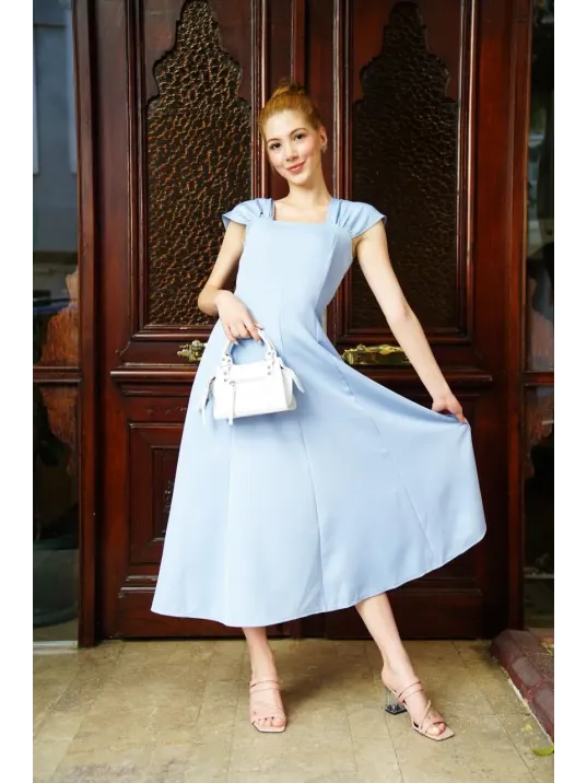 U Yaka Prenses Elbise Mavi S255101