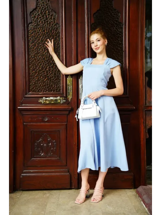 U Yaka Prenses Elbise Mavi S255101