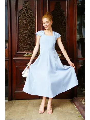 U Yaka Prenses Elbise Mavi S255101