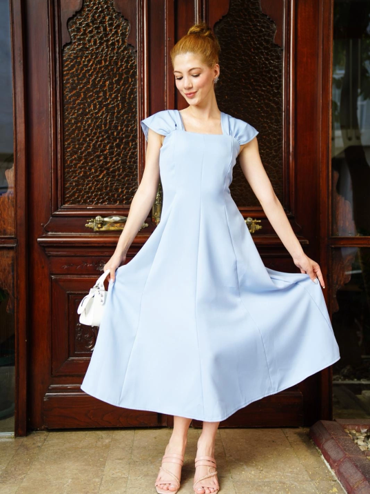 U yaka prenses elbise mavi s255101