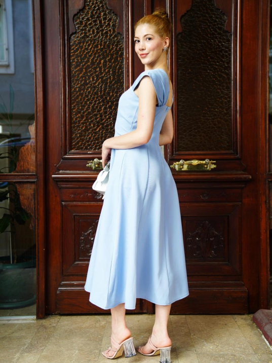 U yaka prenses elbise mavi s255101