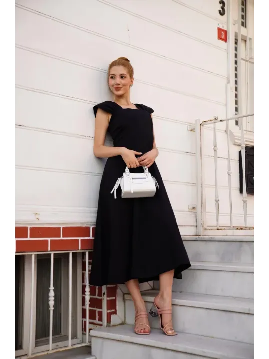 U Yaka Prenses Elbise Siyah S255101