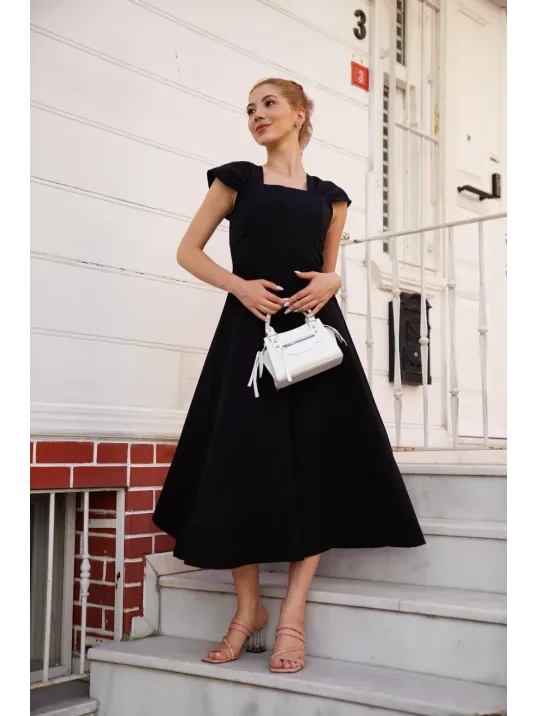 U Yaka Prenses Elbise Siyah S255101