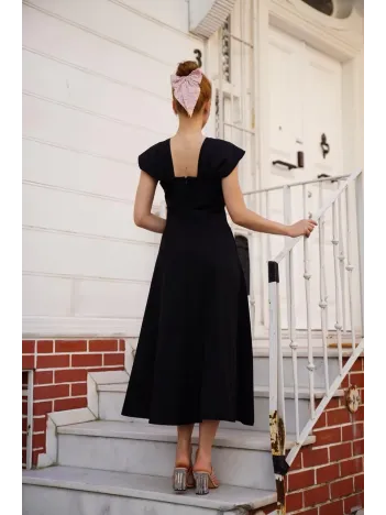 U Yaka Prenses Elbise Siyah S255101