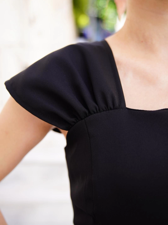 U yaka prenses elbise siyah s255101