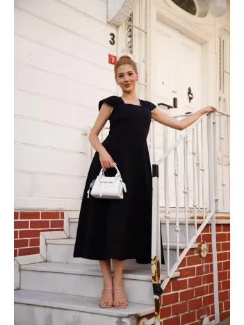 U Yaka Prenses Elbise Siyah S255101