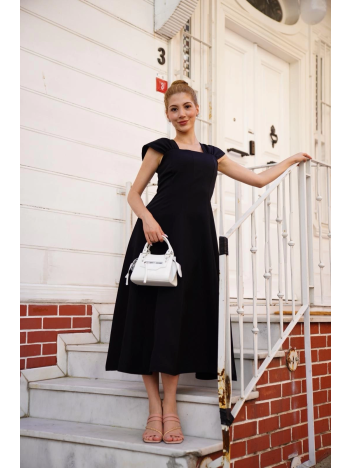 U yaka prenses elbise siyah s255101