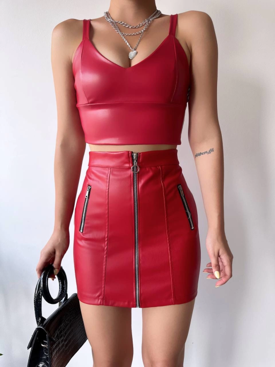 Üç fermuarlı deri etek bordo s24510 Üç fermuarlı deri etek bordo s24510