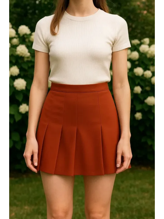 Üç Pileli Etek Kremit W24815