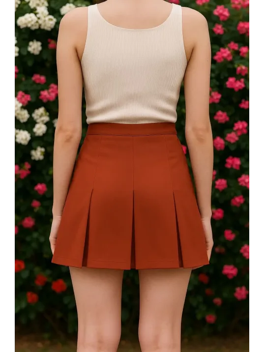 Üç Pileli Etek Kremit W24815