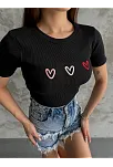 Üçlü Kalp Nakışlı Bluz