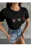 Üçlü Kalp Nakışlı Bluz