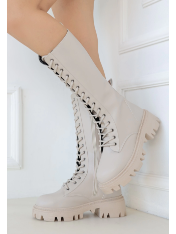 Uliza Bej Cilt Bağcıklı Çizme Uliza Bej Cilt Bağcıklı Çizme