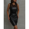 Üstü dantelli straplez deri elbise siyah w24421 Üstü dantelli straplez deri elbise siyah w24421
