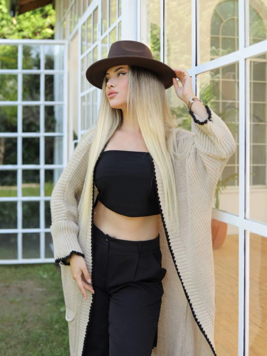 Uzun hırka çoban dikiş bej Uzun hırka çoban dikiş bej