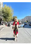 Uzun Hırka İçi Elbise İkili Triko Takım Ekose Baklava Desen Haki Kırmızı