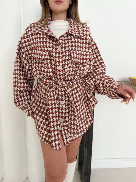 Uzun kaşe gömlek beyazkremit st255812 Uzun kaşe gömlek beyazkremit st255812