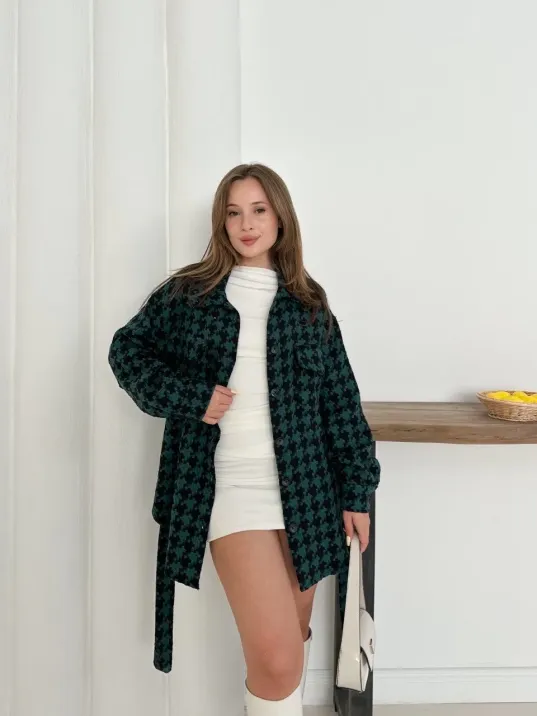 Uzun Kaşe Gömlek Petrol Yeşili St255812