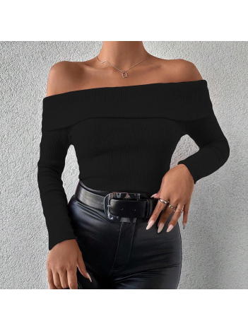 Uzun kol madonna yaka bluz siyah