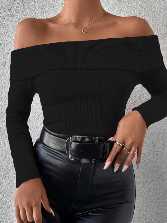 Uzun kol madonna yaka bluz siyah Uzun kol madonna yaka bluz siyah