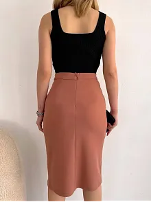 Uzun Midi Boy Yırtmaçlı Etek Somon S24907