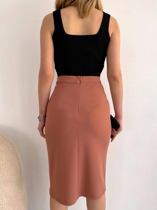 Uzun midi boy yırtmaçlı etek somon s24907 Uzun midi boy yırtmaçlı etek somon s24907